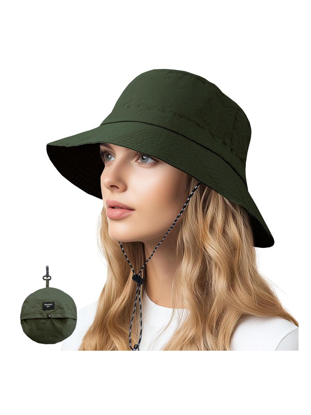 Sun Bucket Hats for Woman Men Lightweight Sun Hat Packable | Green | Size OS
